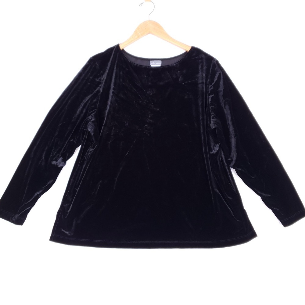 Jessica Holbrook Black Velvet Top 1X Long Sleeve Stretch‎ Holiday Luxe